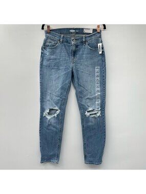 Old Navy NWT Women's Distressed Boyfriend Jeans Size 0 Light Wash Denim
